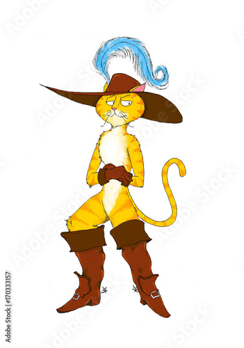 Bild auf Leinwand Child illustration of the protagonist of the story The Cat with Boots, or Puss i