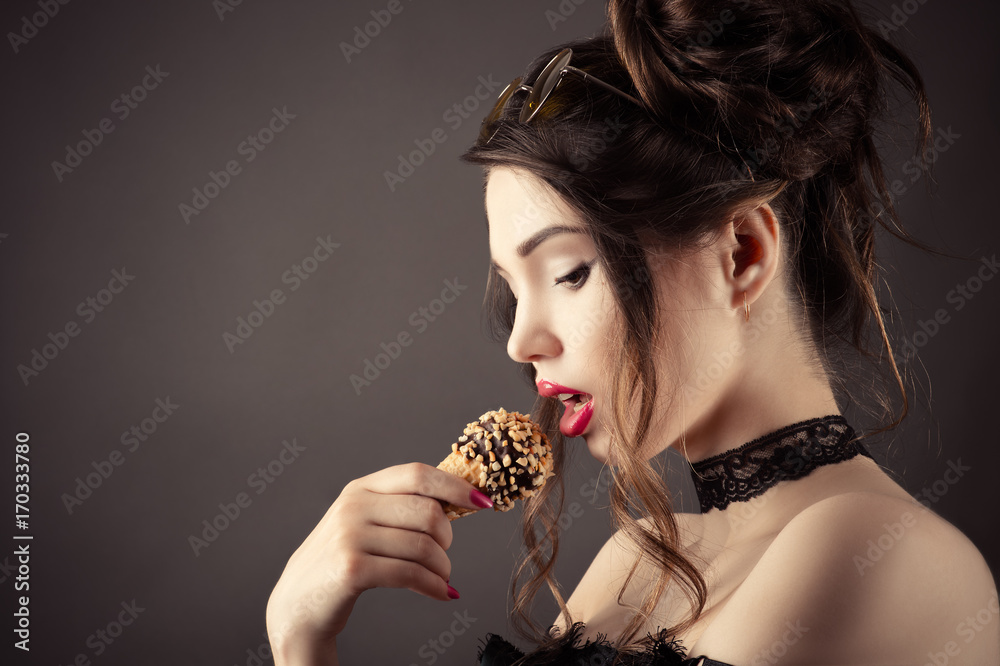 beautiful sexy woman eating ice cream Stock Photo | Adobe Stock