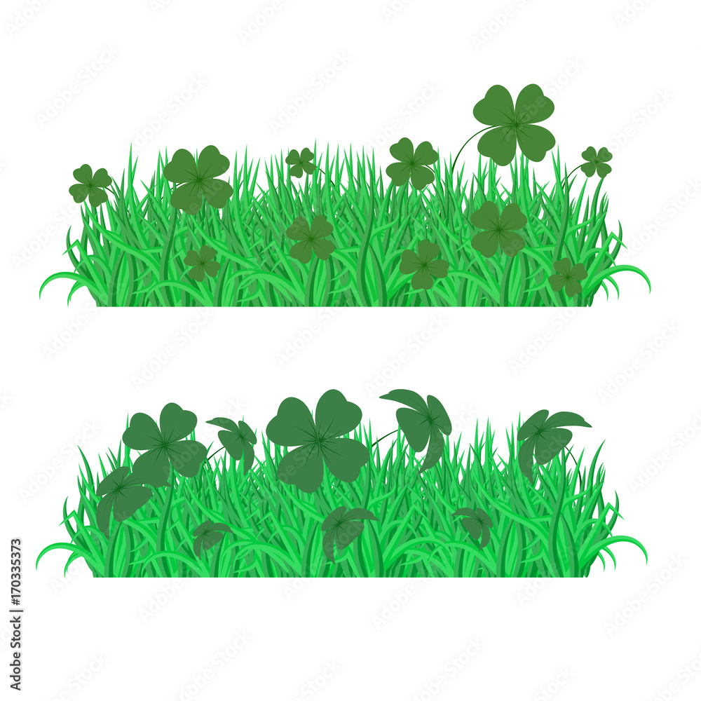 motifs with grass and four leaf clovers for design brushes vector de