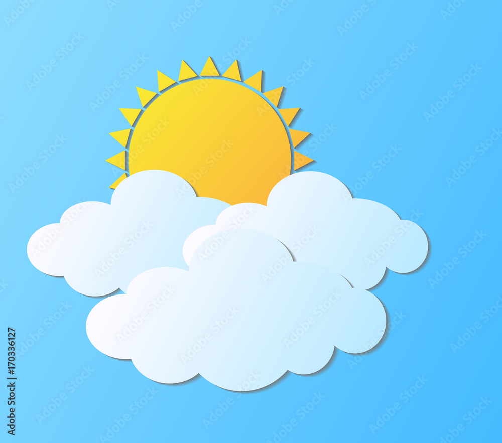 Vector modern sun with clouds background. Summer invitation poster Vector modern sun with clouds background. Summer invitation poster
