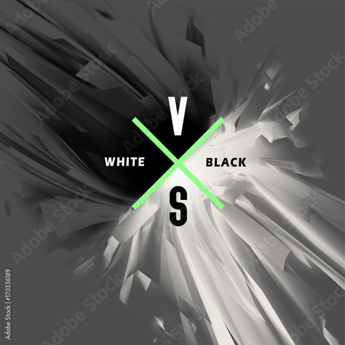 Black and white versus abstract background. Opposition of white and black energy, the collision of good and evil, light and dark, vector illustration.
