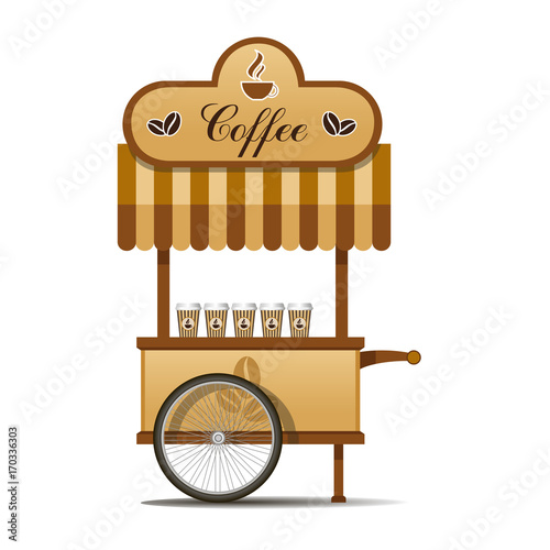 Vector shopping cart with coffee