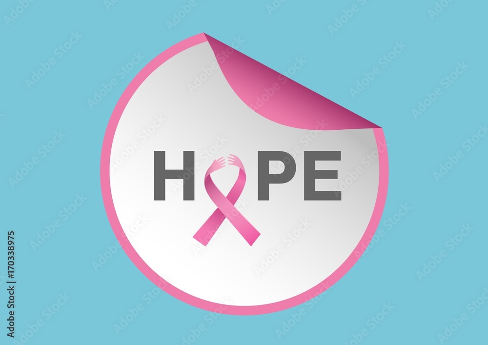 Hope text with pink ribbon and breast cancer awareness concept Hope text with pink ribbon and breast cancer awareness concept