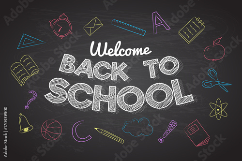 Back to School - banner with funny hand drawn sketch. Vector.