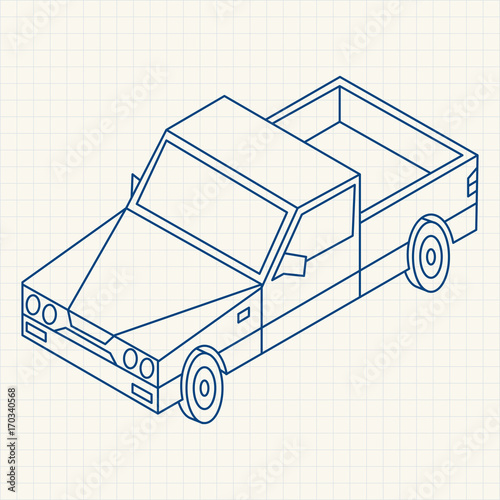 Single-line illustration Vehicle in isometric vector
