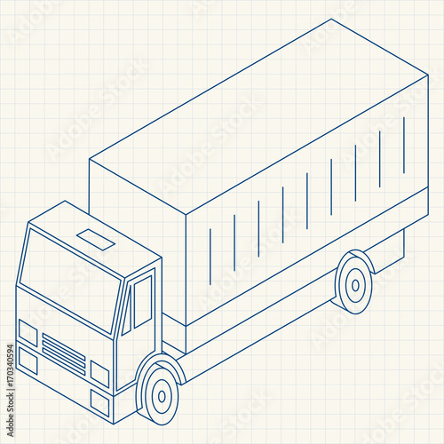 Single-line illustration Vehicle in isometric vector