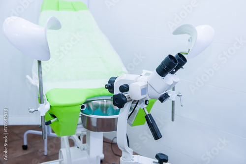 Close up colposcope in gynecological room. selective focus