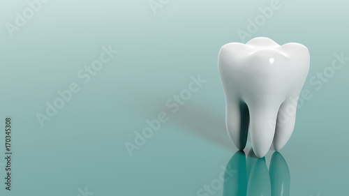 Tooth on green background. 3d illustration photo