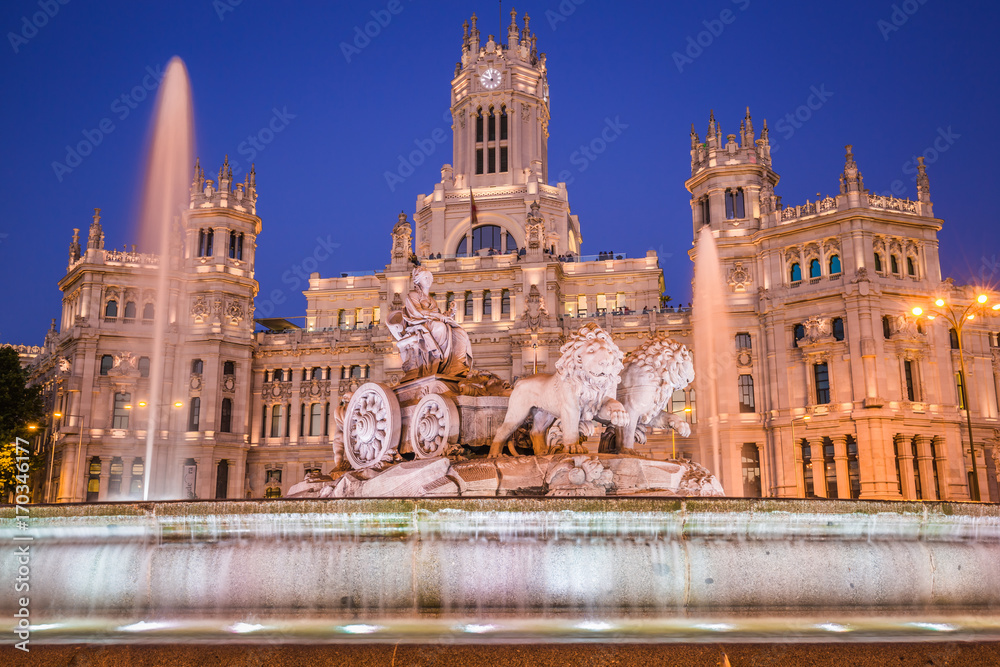 Plaza de la Cibeles (Cybele's Square) - Central Post Office (Palacio de Comunicaciones), Madrid, Spain.