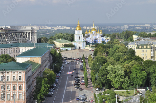 Kiev - Ukraine: Top view of Mykhailiv Square and St. Michael's Golden-Domed Monastery.