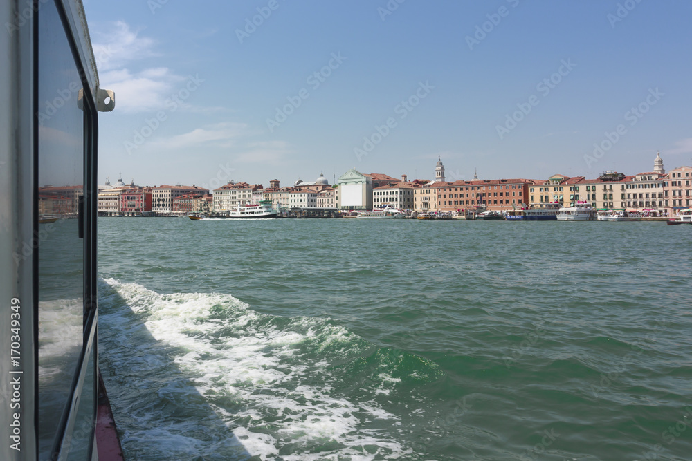 View of Venice from a vaporetto for the transport of tourists