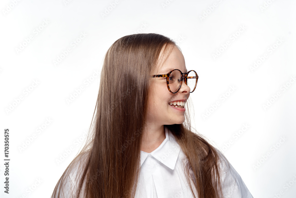 child, girl with glasses, smile