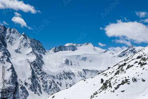Glacier in Solden ski resort during sunny day, Austria