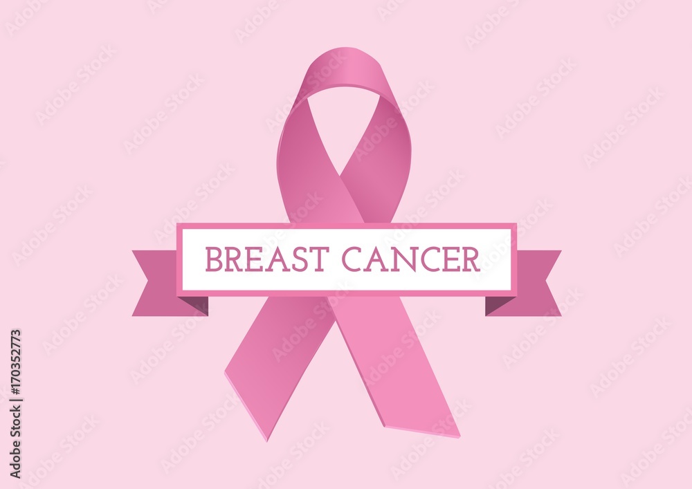 Breast cancer text and pink ribbon Breast cancer text and pink ribbon