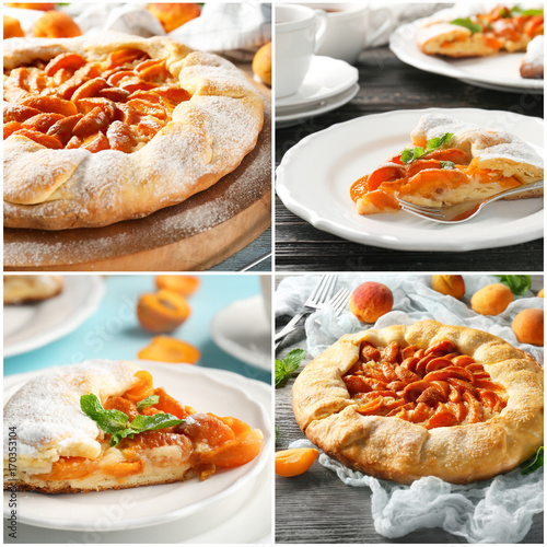 Collage of delicious apricot tart