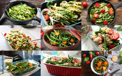 Collage of different dishes with green beans © Africa Studio