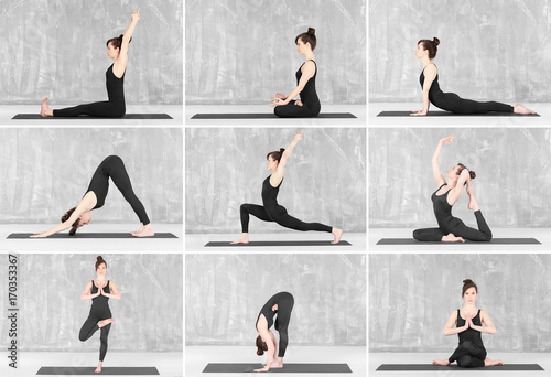 Collage of young woman prac...