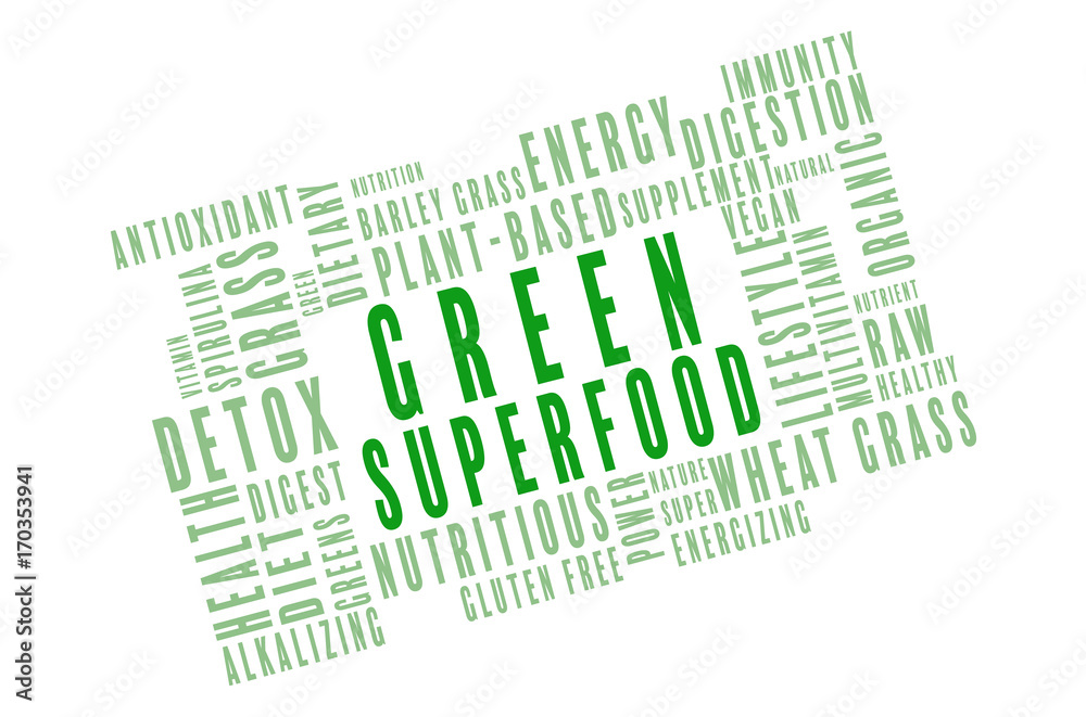 Green superfood word cloud on white background Green superfood word cloud on white background