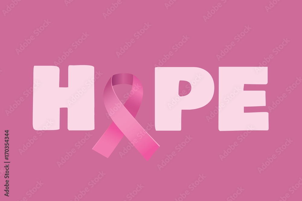 Hope text with pink ribbon and breast cancer awareness concept Hope text with pink ribbon and breast cancer awareness concept