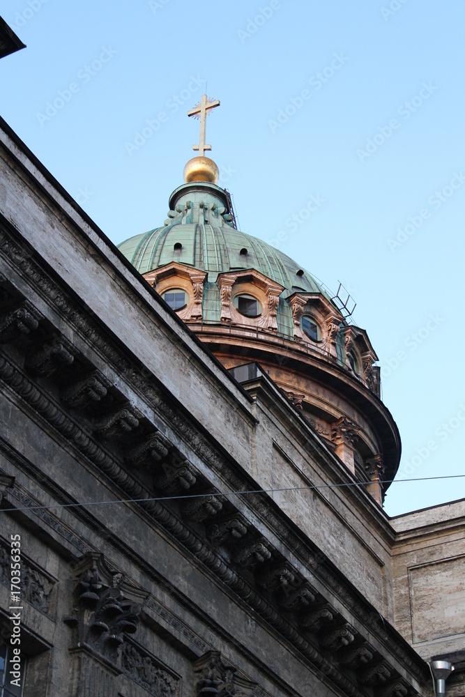 Dome and architecture of the Kazan Cathedral in St. Petersburg in Russia