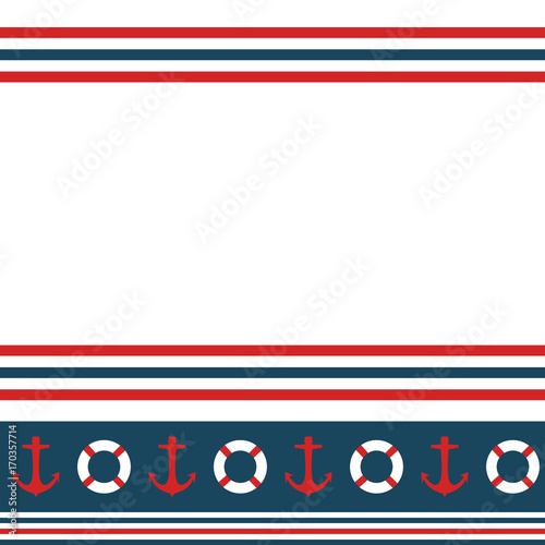 Seamless nautical horizontal stripes pattern vector with anchors and life buoys marine background colorful vintage retro design