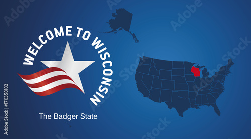 Welcome to Wisconsin USA map banner logo icon