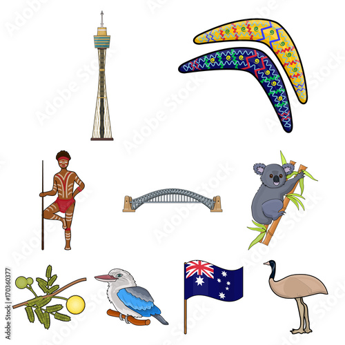 National symbols of australia. Web icon on Australia theme.Australia icon in set collection on cartoon style vector symbol stock illustration. photo