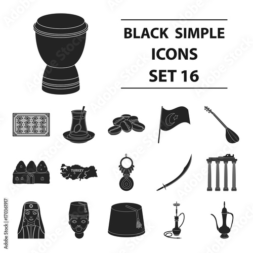 Turkey set icons in black style. Big collection of Turkey vector symbol stock illustration