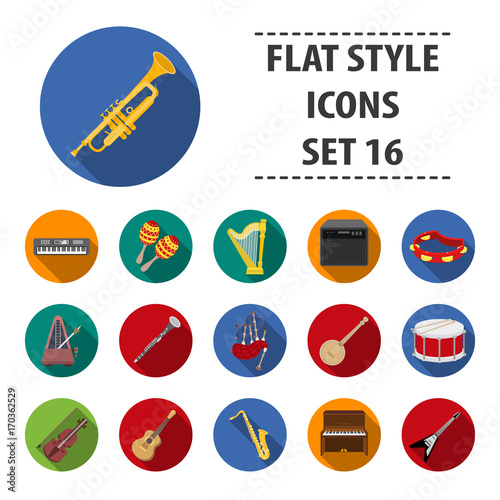 Musical instruments set icons in flat style. Big collection of musical instruments vector symbol stock illustration