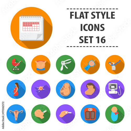Pregnancy set icons in flat style. Big collection pregnancy vector symbol stock illustration