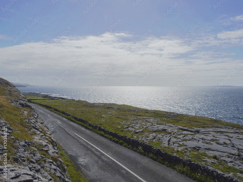 Road by Atlantic ocean, West coast of Ireland.