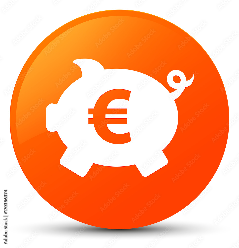 Piggy bank euro sign icon orange round button Piggy bank euro sign icon orange round button