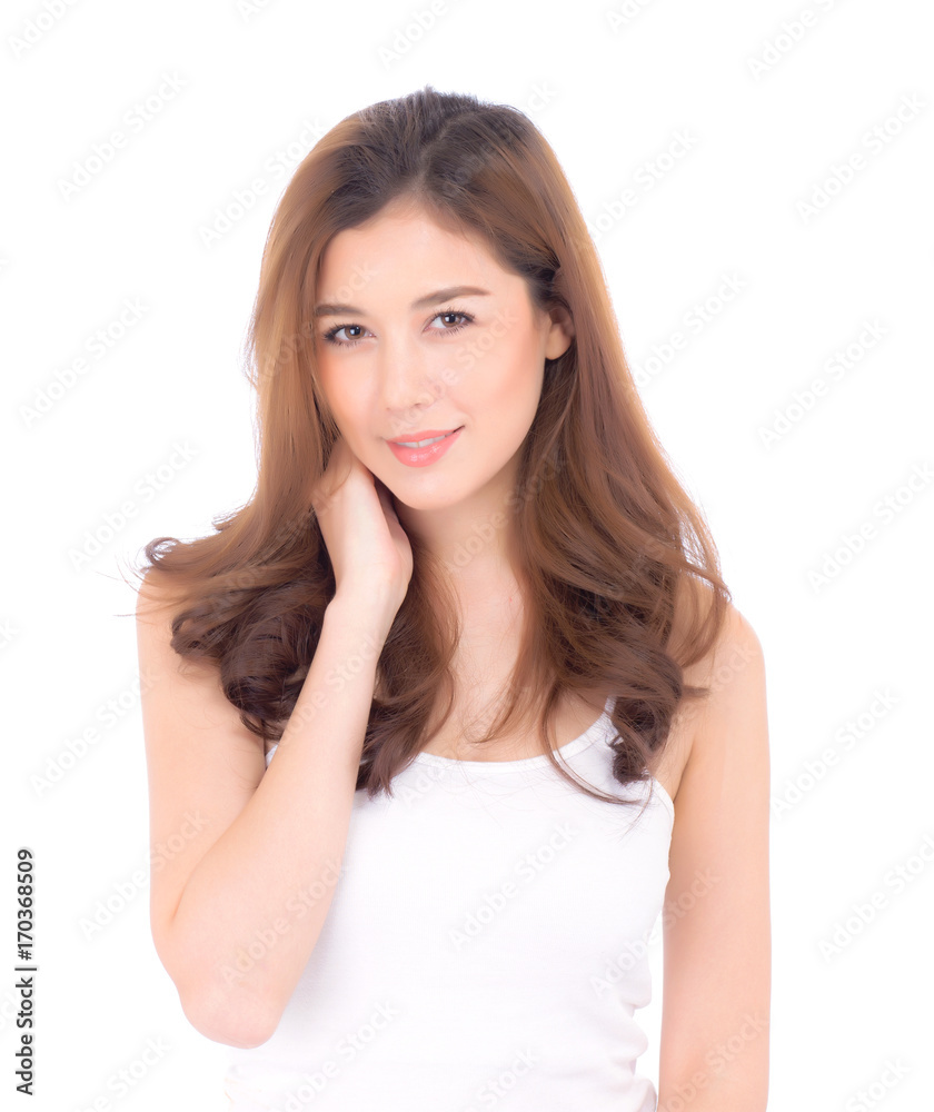 Beautiful girl with makeup, woman and skin care cosmetics concept / attractive asian girl smilling on face isolated on white background. Beautiful girl with makeup, woman and skin care cosmetics concept / attractive asian girl smilling on face isolated on white background.