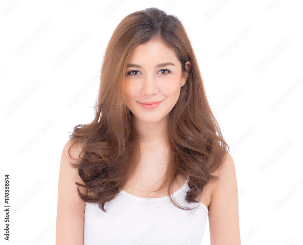 Beautiful girl with makeup, woman and skin care cosmetics concept / attractive asian girl smilling on face isolated on white background. Beautiful girl with makeup, woman and skin care cosmetics concept / attractive asian girl smilling on face isolated on white background.