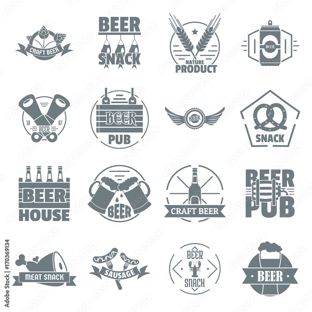 Beer alcohol logo icons set, simple style