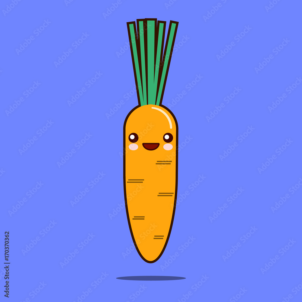 Cute vegetable cartoon character carrot icon kawaii Smiling face. Flat  design Vector Illustration Fresh farm healthy food vector de Stock | Adobe  Stock