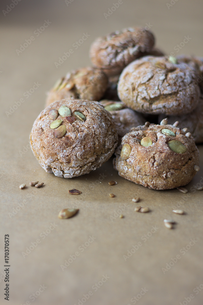 Homemade whole wheat rolls with healthy seeds in Homemade whole wheat rolls with healthy seeds in