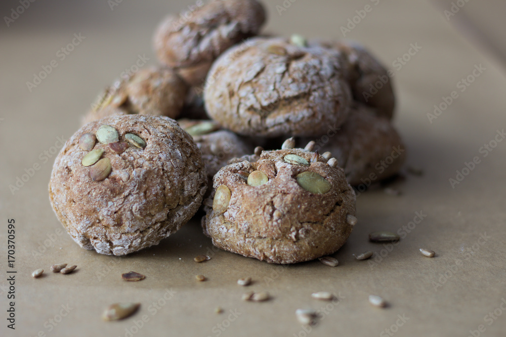 Homemade whole wheat rolls with healthy seeds in Homemade whole wheat rolls with healthy seeds in