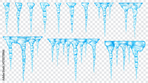 Set of translucent icicles. Transparency only in vector file