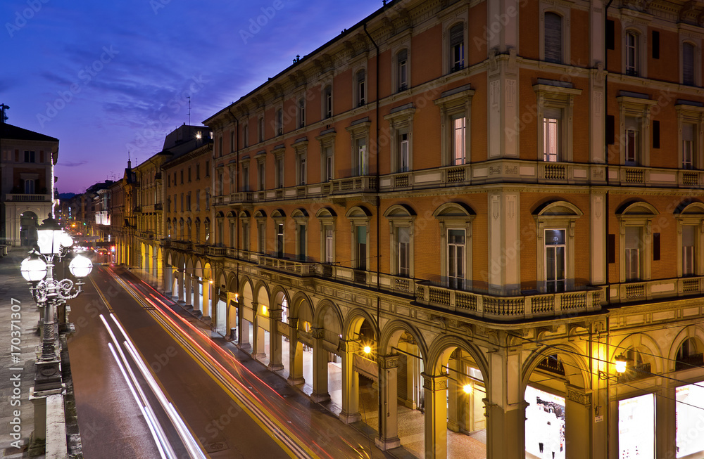 Night view of via Independenza from Montagnola Park, Bologna, Italy