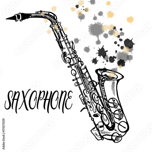 Hand drawn sketch style saxophone. Vector illustration isolated on white background.
