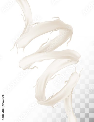 Splash of milk and on transparent background. Vector set