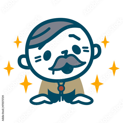 しゃがみこみ喜ぶシニア男性