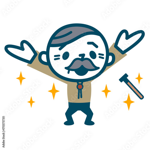 バンザイで喜ぶシニア男性