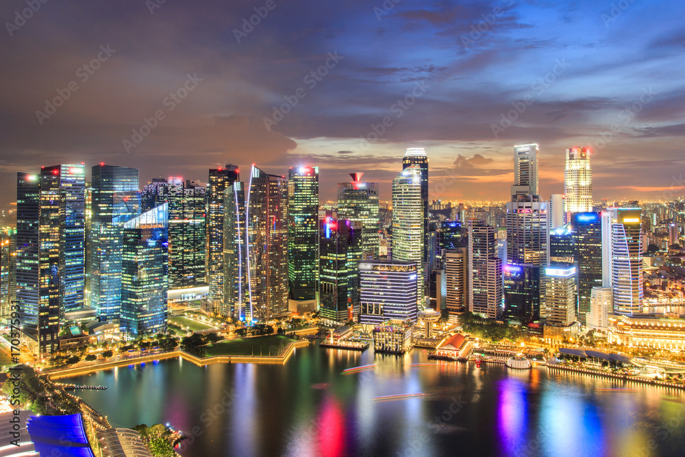 Aerial view landscape of the Singapore financial district and business building, Singapore City