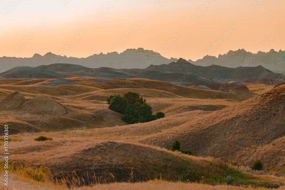 Scenic view  at sunset in Badlands National Park.