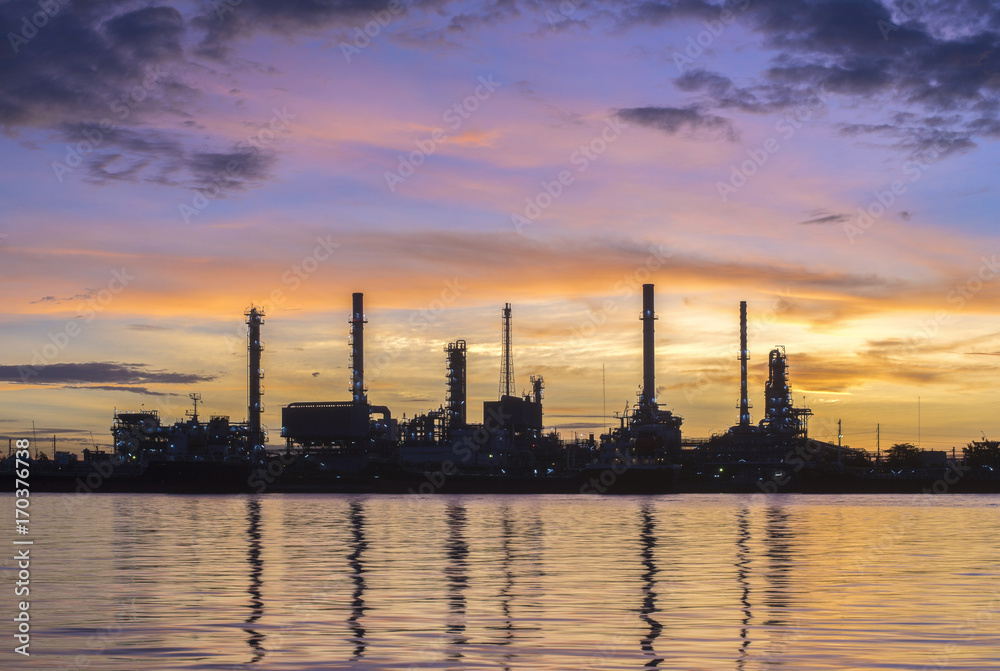 Oil and gas refinery industry Factory at sunset