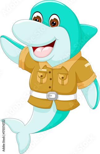  Vector illustration of cartoon dolphin waving hand with happiness