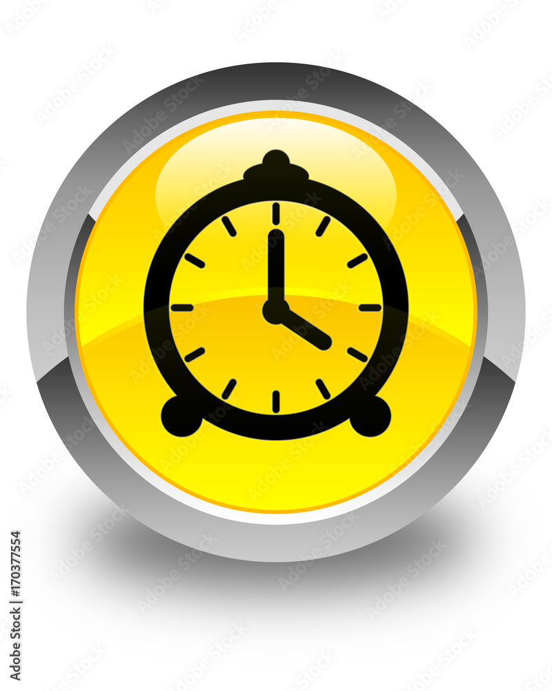 Alarm clock icon glossy yellow round button Alarm clock icon glossy yellow round button