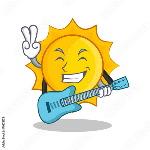 With guitar cute sun character cartoon
